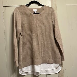 Women’s Tan Brown white shirt tails size L Calvin Klein sweater